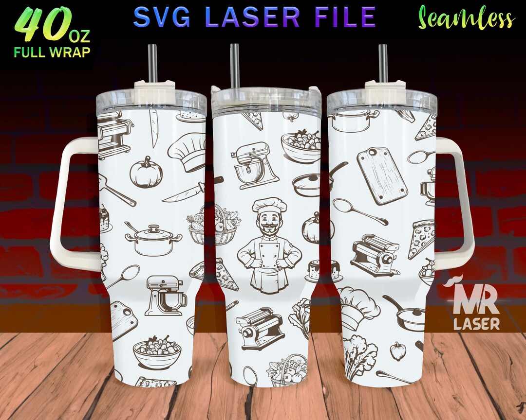 Chef Lazer Chef Laser Engraved Full Wrap Design for 40 Oz Tumbler, Chef Doodle SVG ...