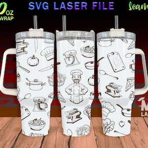 Chef Laser Engraved full Wrap Design For 40 oz Tumbler, Chef Doodle SVG Laser File, Tumbler Wrap For Laser Rotary Machine, Seamless