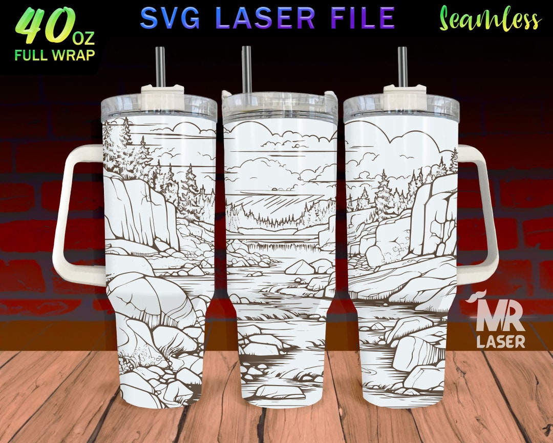 River Laser Engraved Full Wrap Design for 40oz Tumbler, Riverside SVG