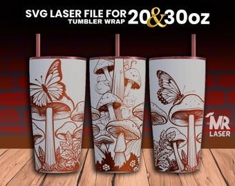 Mushroom Tumbler Wrap SVG: Laser Engraved Floral Design (20 & 30 oz)