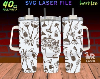 Cleaning Tools Doodle SVG: 40oz Tumbler Wrap Design (Digital Download)