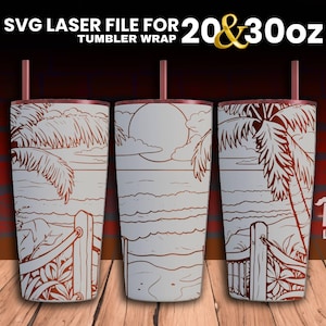 Beach Laser Engraved full Wrap Design For 30 and 20 oz Tumbler, Beach SVG Laser File, Nature Tumbler Wrap For Laser Rotary Machine