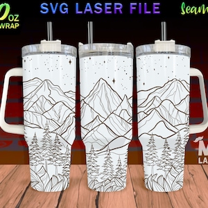 Mountain v2 Laser Engraved full Wrap Design For 40oz Tumbler, Mountain SVG Laser File, Nature Tumbler Wrap For Laser Rotary Machine