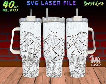 Mountain v2 Laser Engraved full Wrap Design For 40oz Tumbler, Mountain SVG Laser File, Nature Tumbler Wrap For Laser Rotary Machine