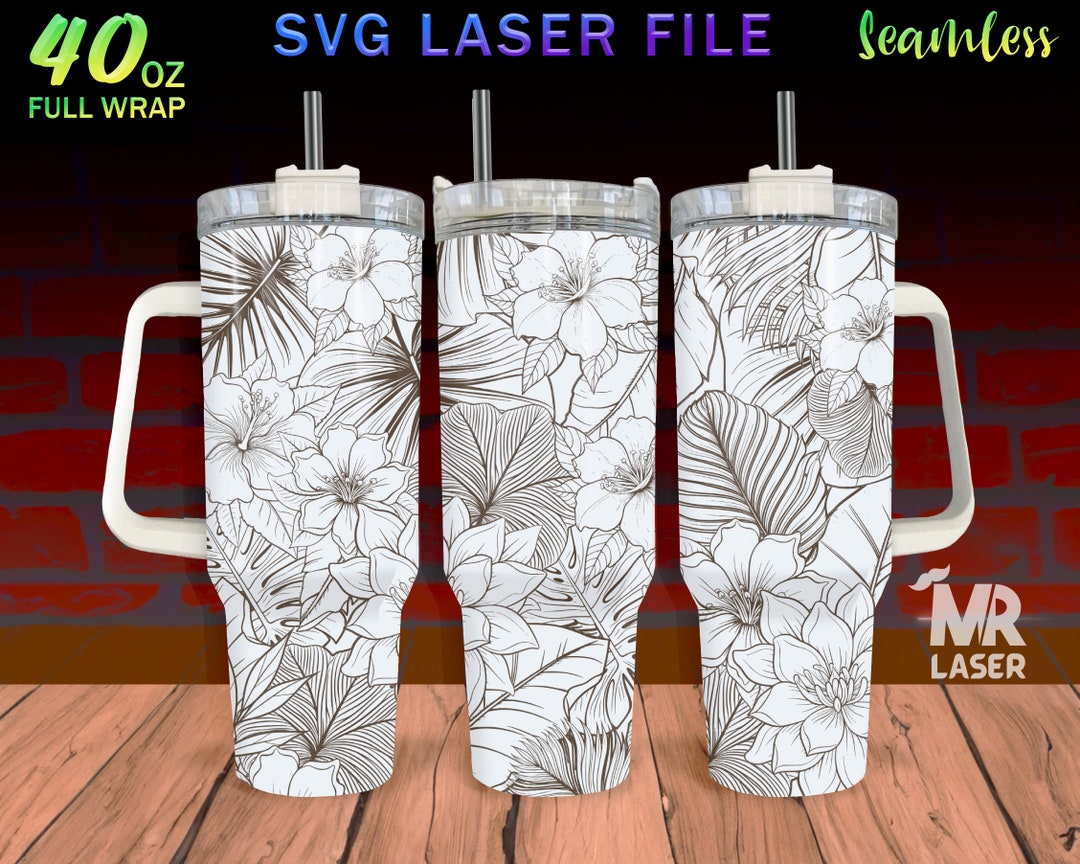 Tropical Leaves V2 Laser Engraved Full Wrap Design for 40 Oz Tumbler ...