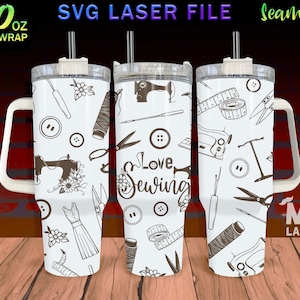 Sewing Laser Engraved full Wrap Design For 40 oz Tumbler, Sewing Doodle SVG Laser File, Tumbler Wrap For Laser Rotary Machine, Seamless