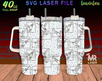 Hummingbird Laser Engraved full Wrap Design For 40 oz Tumbler, Hummingbird SVG Laser File, Tumbler Wrap For Laser Rotary Machine, Seamless