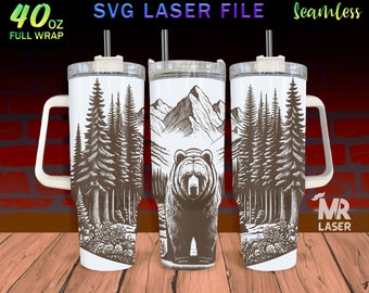 Bear Laser Engraved full Wrap Design For 40oz Tumbler, bear SVG Laser File, Tumbler Wrap For Laser Rotary Machine, Seamless