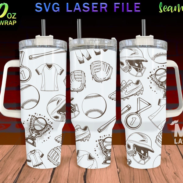 Softball Laser Engraved full Wrap Design For 40 oz Tumbler, Sport SVG Laser, Softball Tumbler Wrap Laser Rotary Machine, Seamless