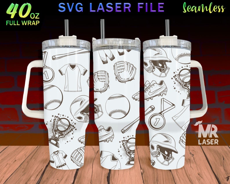 Softball Laser Engraved Full Wrap Design for 40 Oz Tumbler, Sport SVG