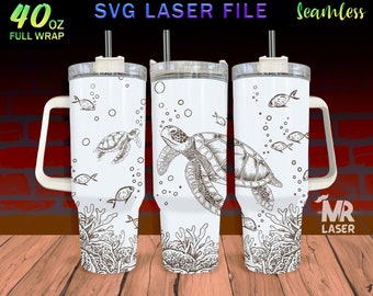 Turtle v4 Laser Engraved full Wrap Design For 40oz Tumbler, Turtle SVG Laser File, Tumbler Wrap For Laser Rotary Machine, Seamless