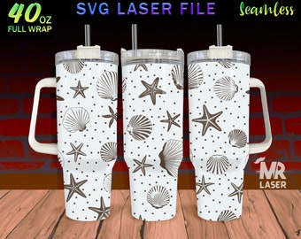 Starfish Laser Engraved full Wrap Design For 40oz Tumbler, Starfish SVG Laser File, Sea Animal Tumbler Wrap For Laser Rotary Machine