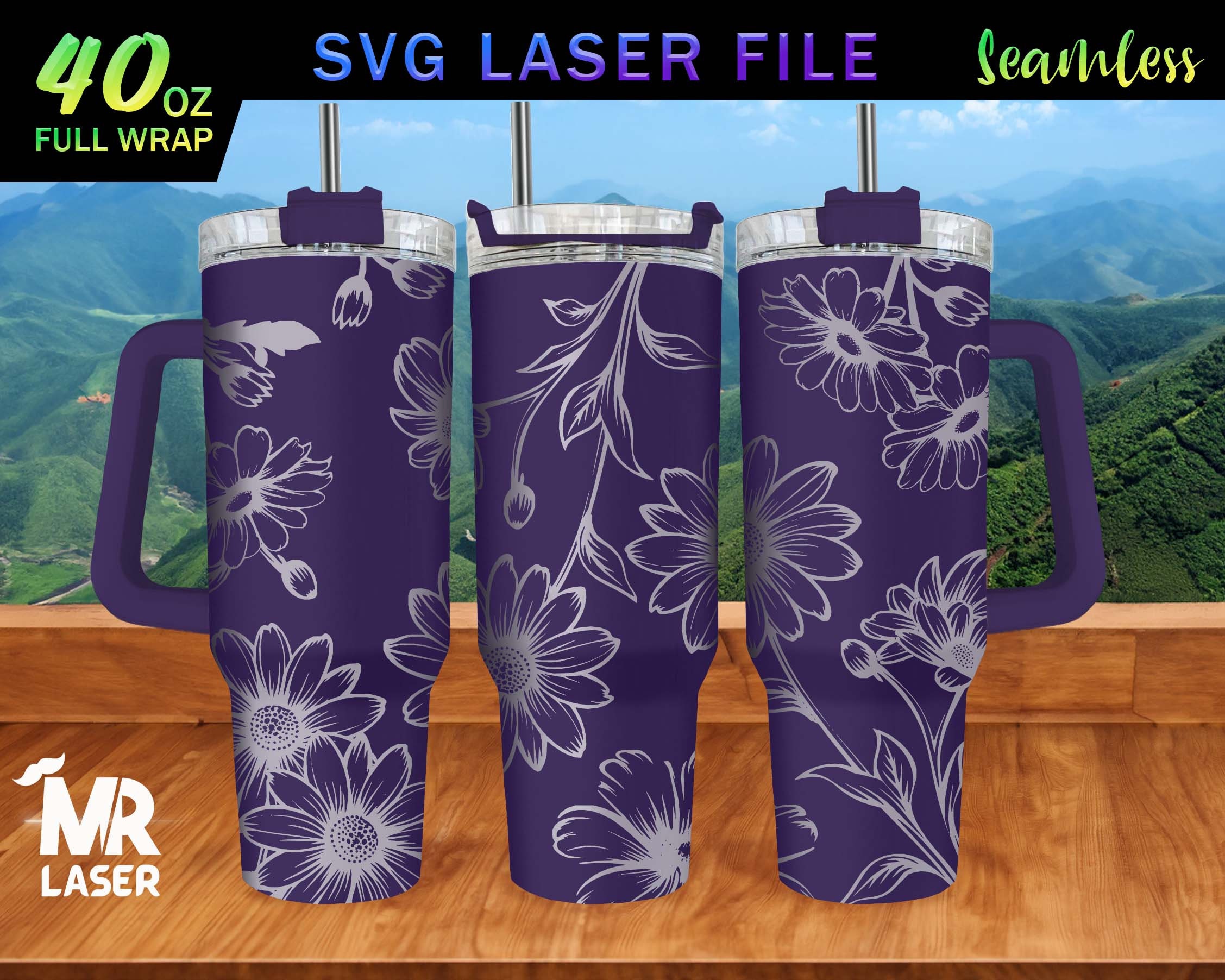 Daisy Laser Engraved Full Wrap Design for 40 Oz Tumbler, Tumbler Wrap ...