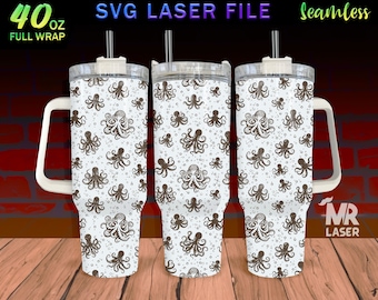 Octopus Laser Engraved full Wrap Design For 40oz Tumbler, Octopus SVG Laser File, Sea Animal Tumbler Wrap For Laser Rotary Machine