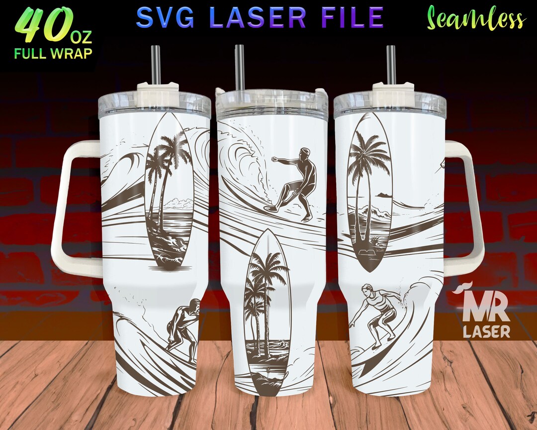 Surfing Laser Engraved Full Wrap Design for 40 Oz Tumbler, Surfing SVG ...