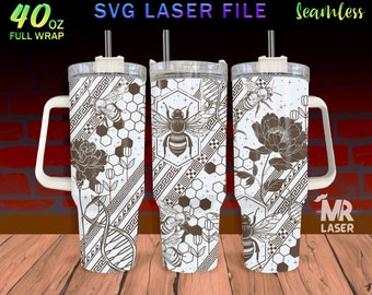 Tribal Bee 40oz Tumbler Wrap: Laser Engraved Seamless Design (SVG File)