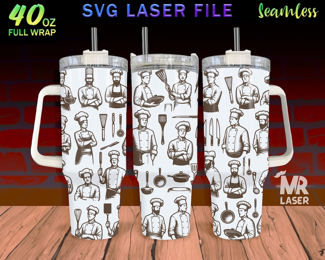 Chef V2 Laser Engraved Full Wrap Design for 40 Oz Tumbler, Chef Doodle ...