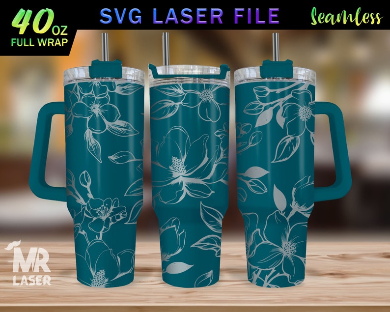 Jasmine Laser Engraved Full Wrap Design for 40 Oz Tumbler, Tumbler Wrap ...