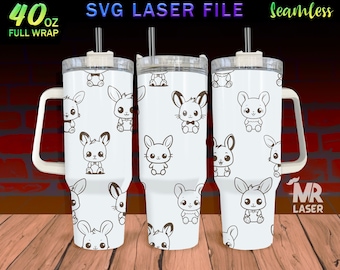 Niedliches Häschen-Lasergravur-Wrap-Design für 40-Unzen-Becher, Tumbler Wrap für Laserrotationsmaschine, süßes Häschen SVG-Laserdatei, nahtlos