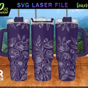 Flower V3 Laser Engraved Full Wrap Design for 40 Oz Tumbler, Flower SVG ...