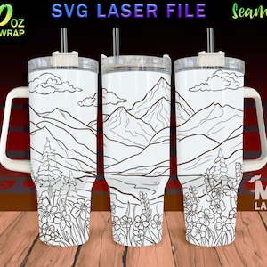 Mountain v3 Laser Engraved full Wrap Design For 40oz Tumbler, Mountain SVG Laser File, Nature Tumbler Wrap For Laser Rotary Machine