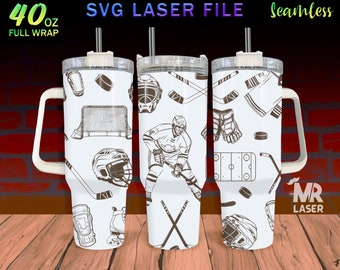 Hockey Laser Engraved full Wrap Design For 40 oz Tumbler, Hockey SVG Laser File, Tumbler Wrap For Laser Rotary Machine, Seamless