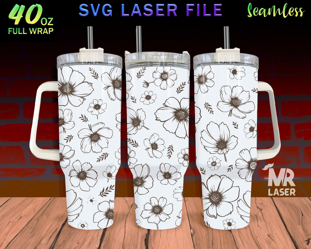 Flower Pattern Laser Engraved Full Wrap Design for 40 Oz Tumbler ...