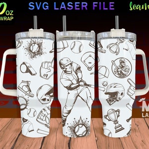 Baseball Laser Engraved full Wrap Design For 40 oz Tumbler, Baseball Doodle SVG Laser File, Tumbler Wrap For Laser Rotary Machine, Seamless