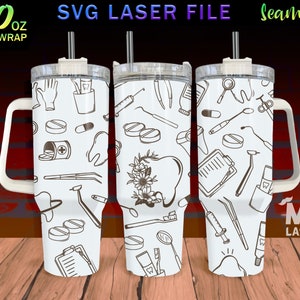 Dentist Laser Engraved full Wrap Design For 40 oz Tumbler, Dentist Doodle SVG Laser, Tumbler Wrap For Laser Rotary Machine, Seamless