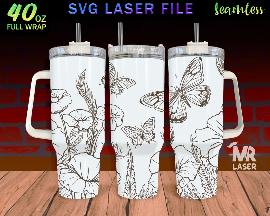 Butterfly With Flowers V2 Laser Engraved Full Wrap Design for 40oz ...