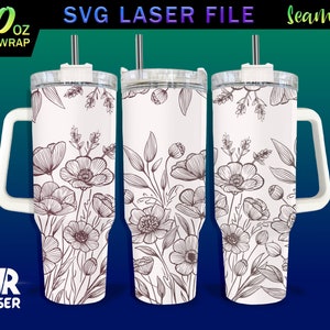 Flower V3 Laser Engraved Full Wrap Design for 40 Oz Tumbler, Flower SVG ...
