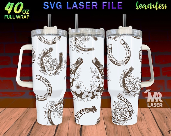 Floral Horseshoe 40oz Tumbler Wrap: Laser Engraved SVG File (Digital Download)