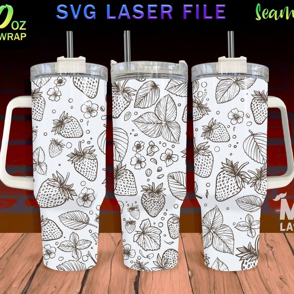 Strawberry v2 Laser Engraved full Wrap Design For 40 oz Tumbler, Pineapple SVG Laser File, Tumbler Wrap For Laser Rotary Machine, Seamless