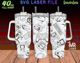 Game Laser Engraved full Wrap Design For 40 oz Tumbler, Gaming SVG Laser, Game Tumbler Wrap Laser Rotary Machine, Seamless