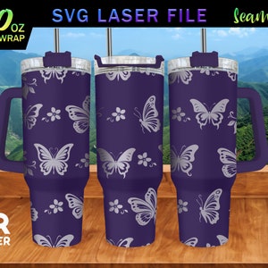 Butterfly V1 Laser Engraved Full Wrap Design for 40 Oz Tumbler, Tumbler ...