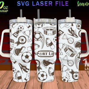 Soccer Laser Engraved full Wrap Design For 40 oz Tumbler, Soccer Doodle SVG Laser File, Tumbler Wrap For Laser Rotary Machine, Seamless