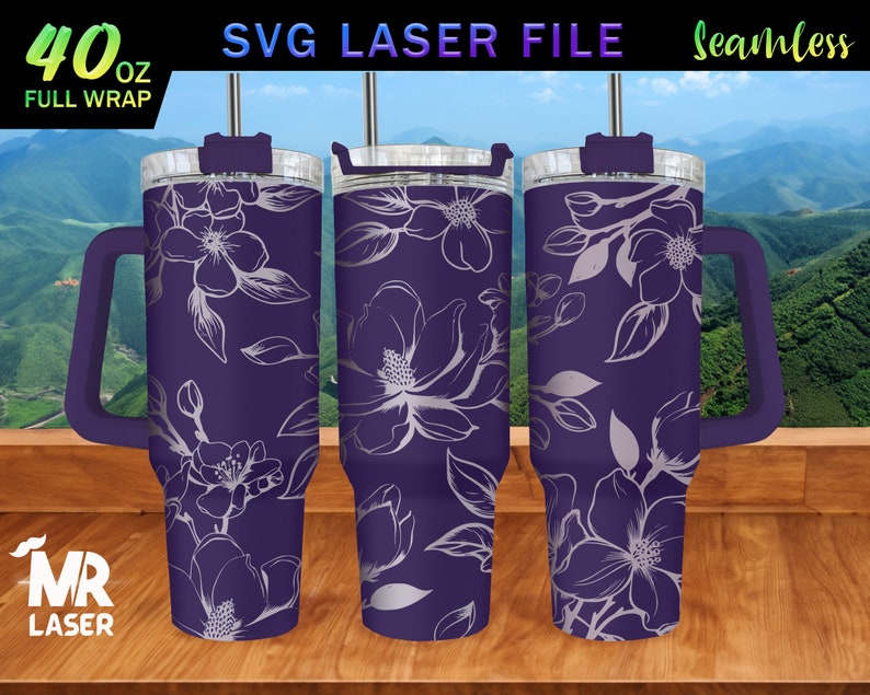 Jasmine Laser Engraved Full Wrap Design for 40 Oz Tumbler, Tumbler Wrap ...