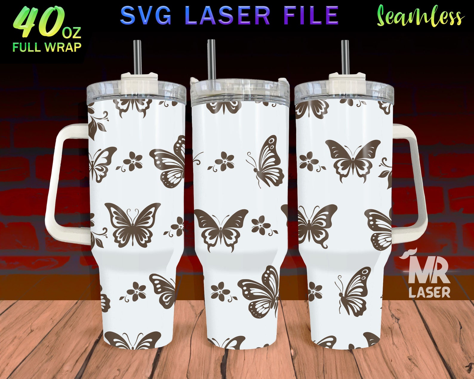 Butterfly V1 Laser Engraved Full Wrap Design for 40 Oz Tumbler, Tumbler ...