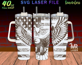 American eagle Laser Engraved full Wrap Design For 40oz Tumbler, eagle SVG Laser File, eagle Tumbler Wrap For Laser Rotary Machine