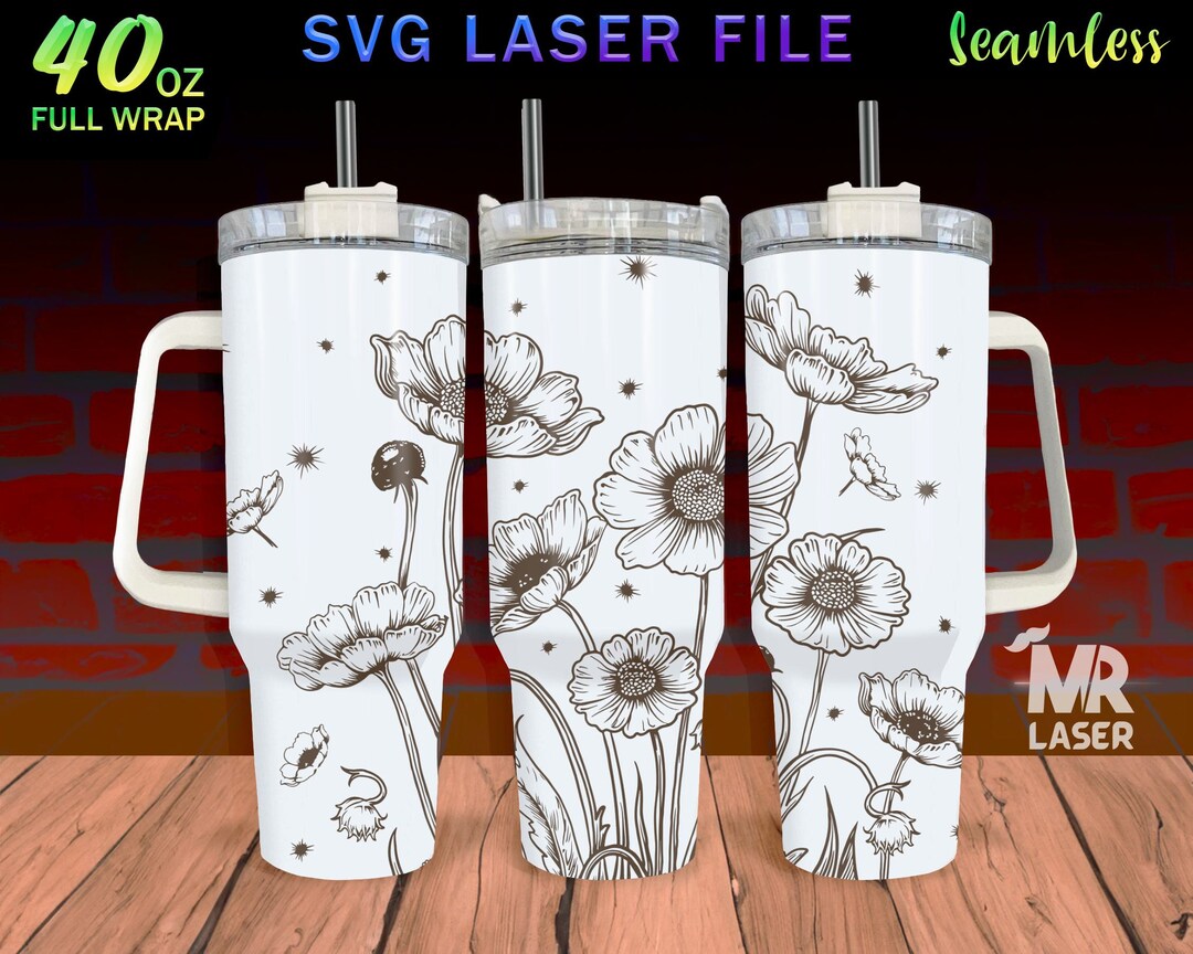 Flower V2 Laser Engraved Full Wrap Design for 40 Oz Tumbler, Flower SVG ...