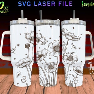 Flower V2 Laser Engraved Full Wrap Design for 40 Oz Tumbler, Flower SVG ...