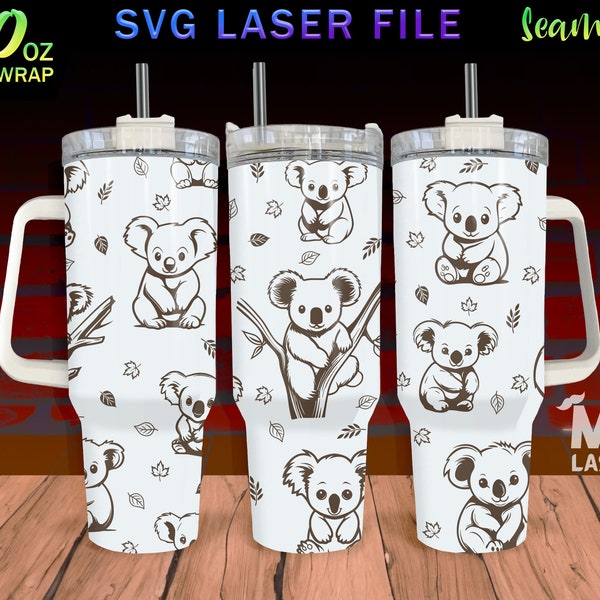 Koala Laser Engraved full Wrap Design For 40oz Tumbler, Koala SVG Laser File, Animal Tumbler Wrap For Laser Rotary Machine