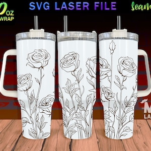 Rose V2 Laser Engraved Full Wrap Design for 40 Oz Tumbler, Rose SVG ...
