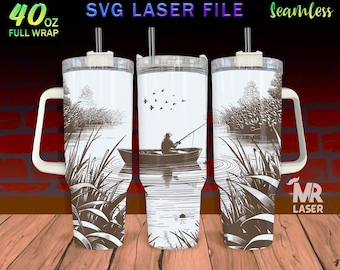 Fishing V2 Laser Engraved full Wrap Design For 40oz Tumbler, fishing SVG Laser File, Tumbler Wrap For Laser Rotary Machine, Seamless