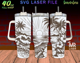 Hawaiian Laser Engraved full Wrap Design For 40oz Tumbler, Hawaiian SVG Laser File, Hawaiian Tumbler Wrap For Laser Rotary Machine
