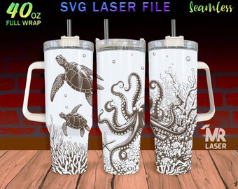 Octopus Turtle Tumbler Wrap: Laser Engraved 40oz SVG File