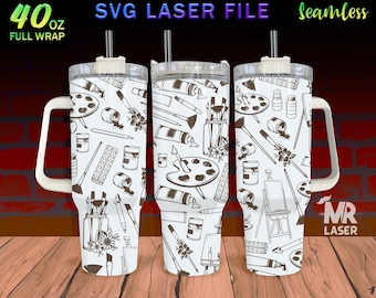 Painting Laser Engraved full Wrap Design For 40oz Tumbler, Paint SVG Laser File, Hobby Tumbler Wrap For Laser Rotary Machine