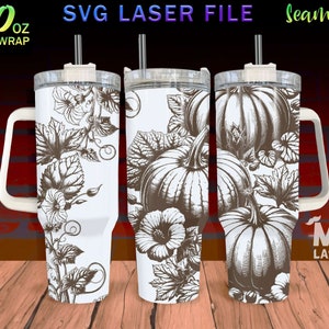 Pumpablommig tumblerwrap SVG: Lasergraverad design, 40oz sömlös fil