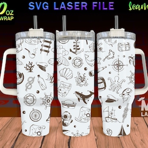 Nautical Laser Engraved full Wrap Design For 40 oz Tumbler, Nautical Doodle SVG Laser File, Tumbler Wrap For Laser Rotary Machine, Seamless