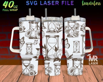 Hourglass Floral Tumbler Wrap SVG Laser File: Seamless 40oz Design